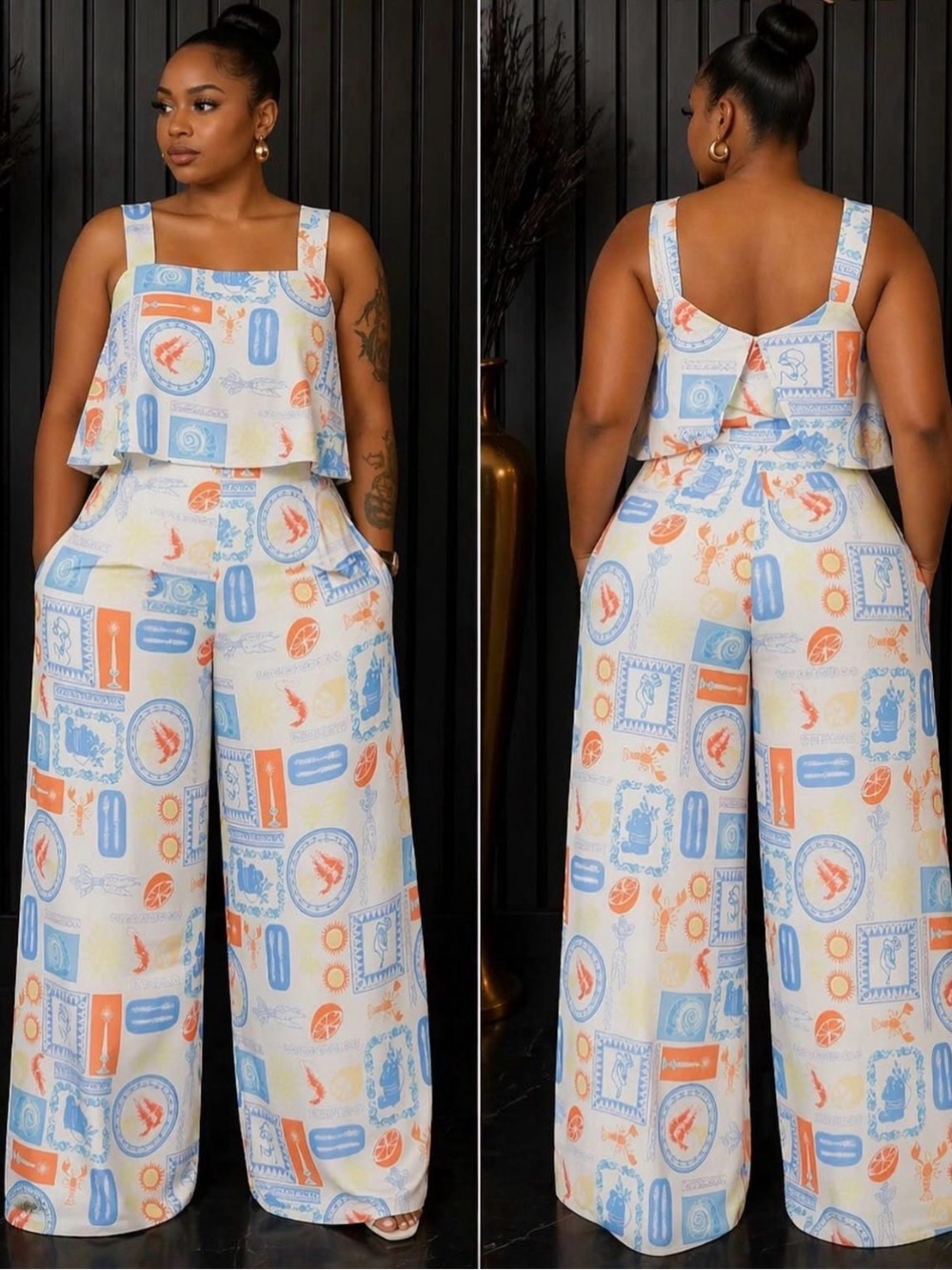 Fashion Nova Greco Cafe Jumpsuit - Blue/Orange Print - NWT - Size 3X